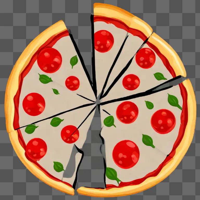 Black and white pizza clipart with leaves