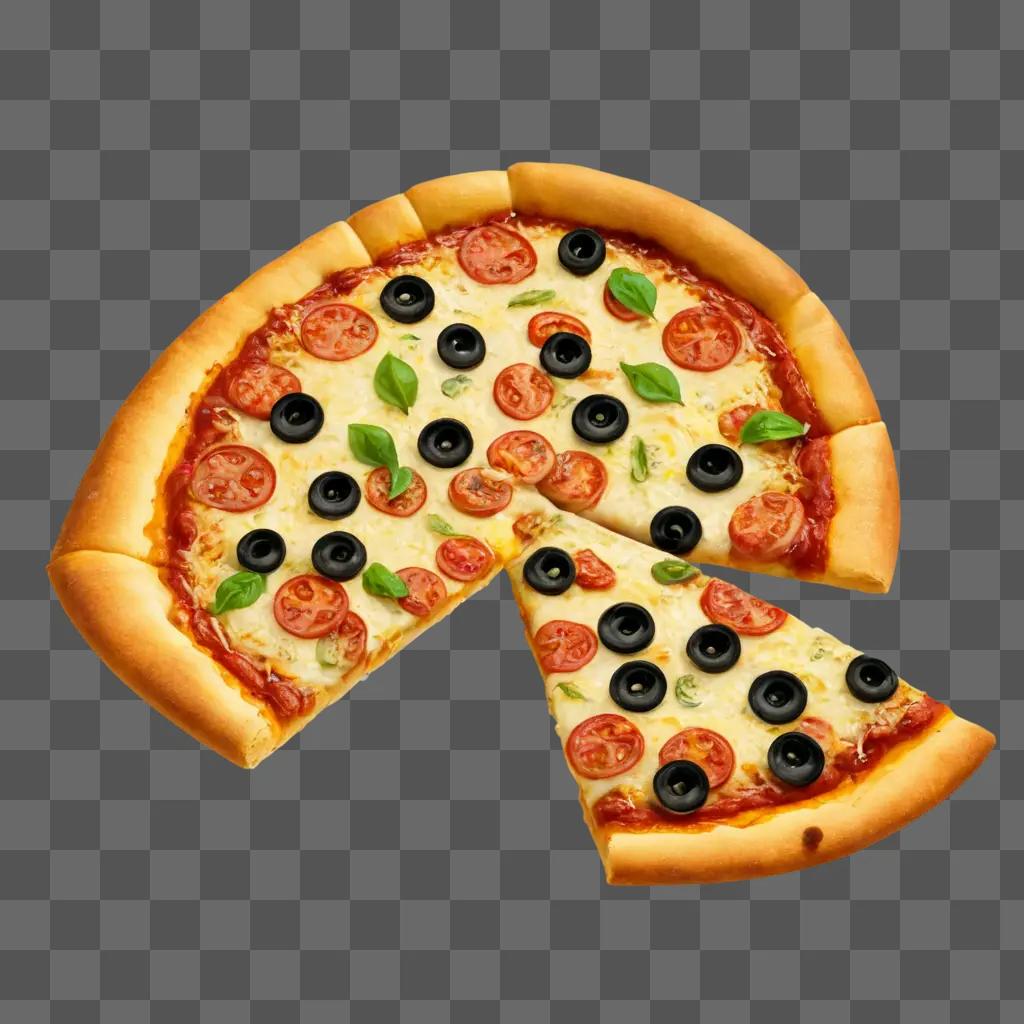 Black and white pizza clipart with tomatoes and olives