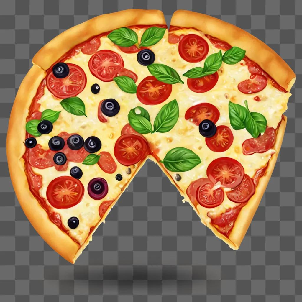 Black and white pizza clipart with toppings