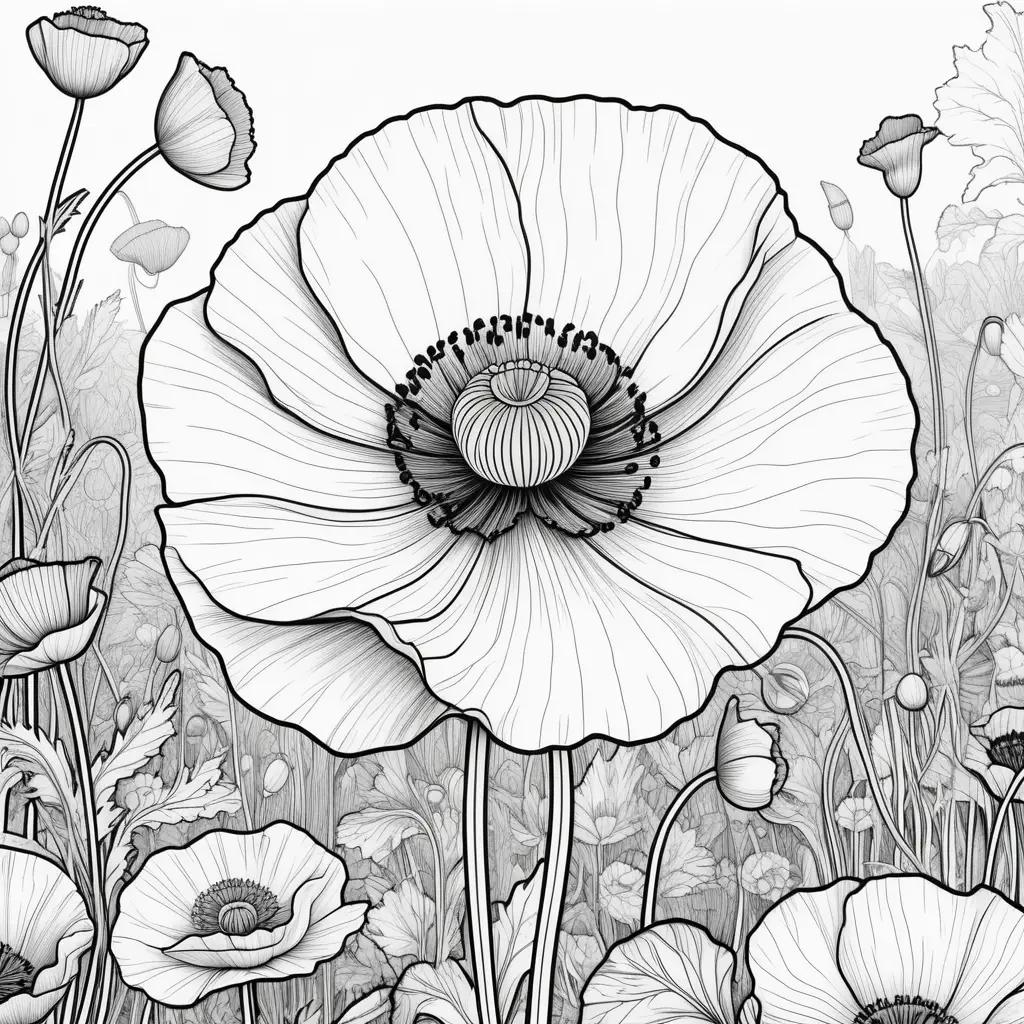 Black and white poppy coloring pages for playtime