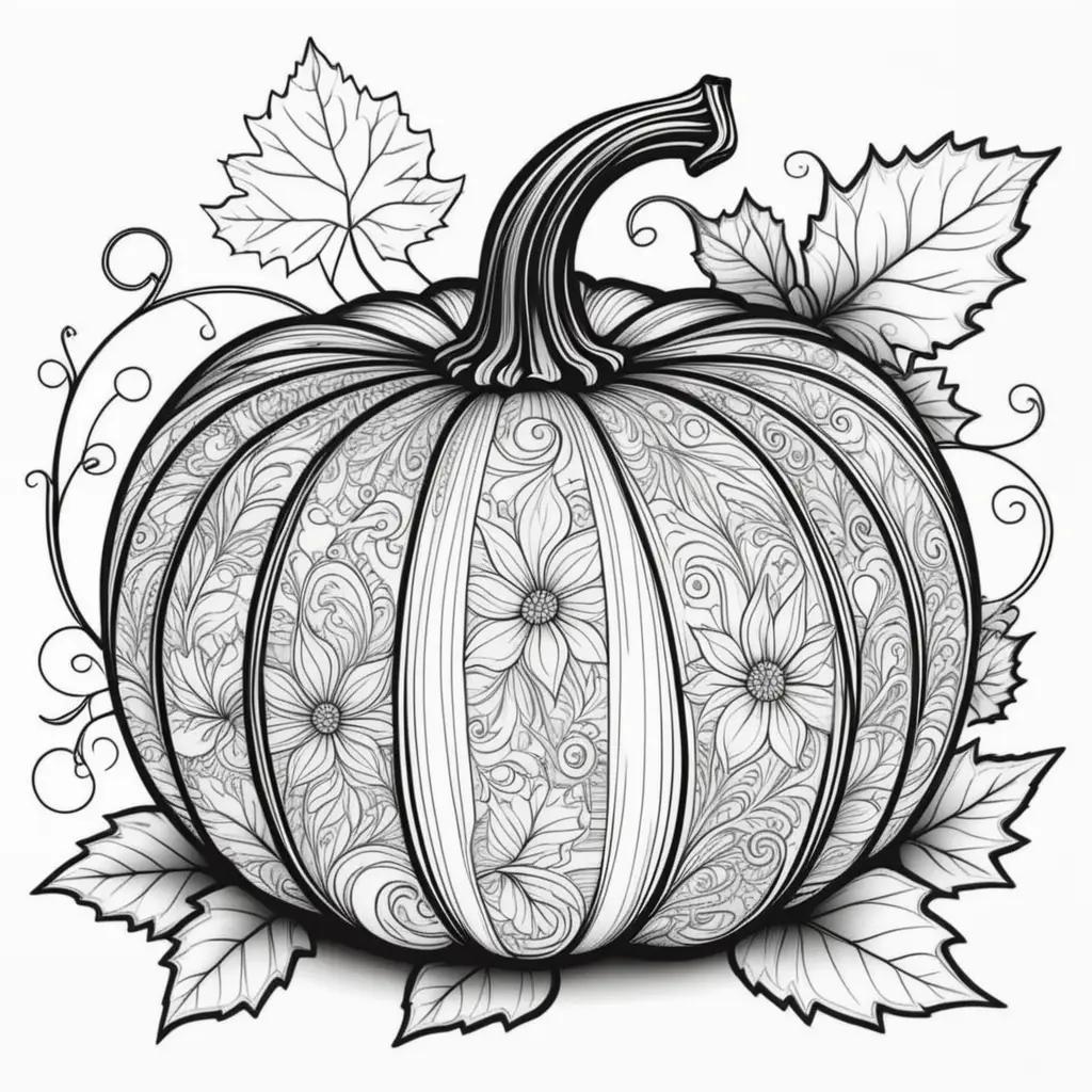 Black and white pumpkin with leaves and vines