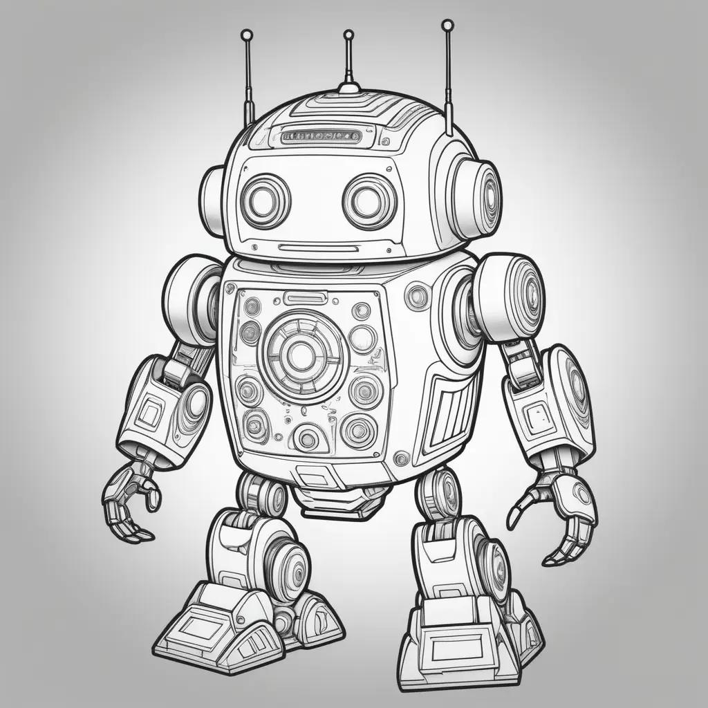 Black and white robot coloring pages with antennae