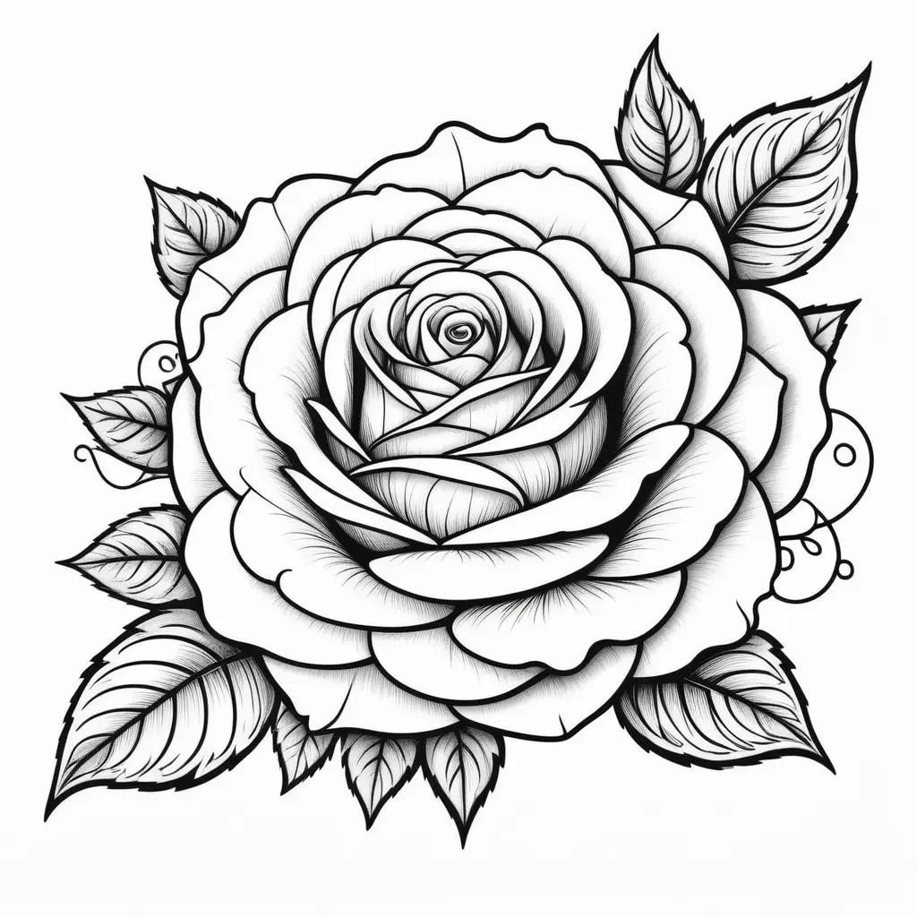 Black and white rose coloring page for kids