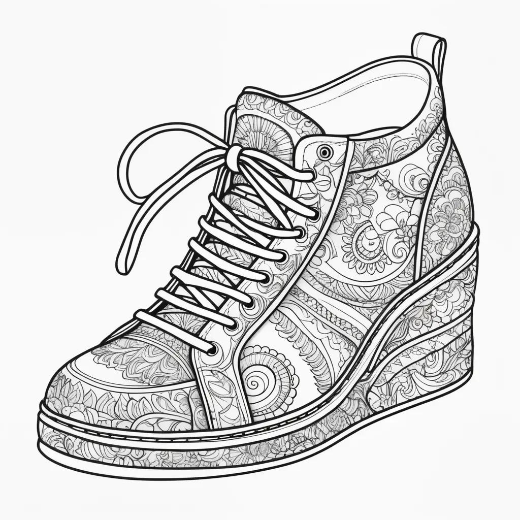 Black and white shoe coloring pages with floral patterns