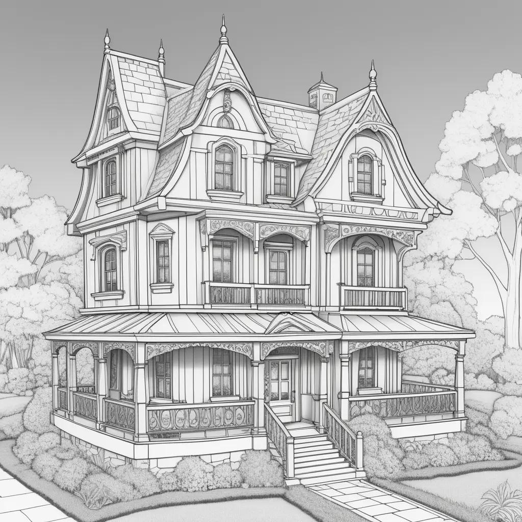 Black and white sketch of a gabby dollhouse