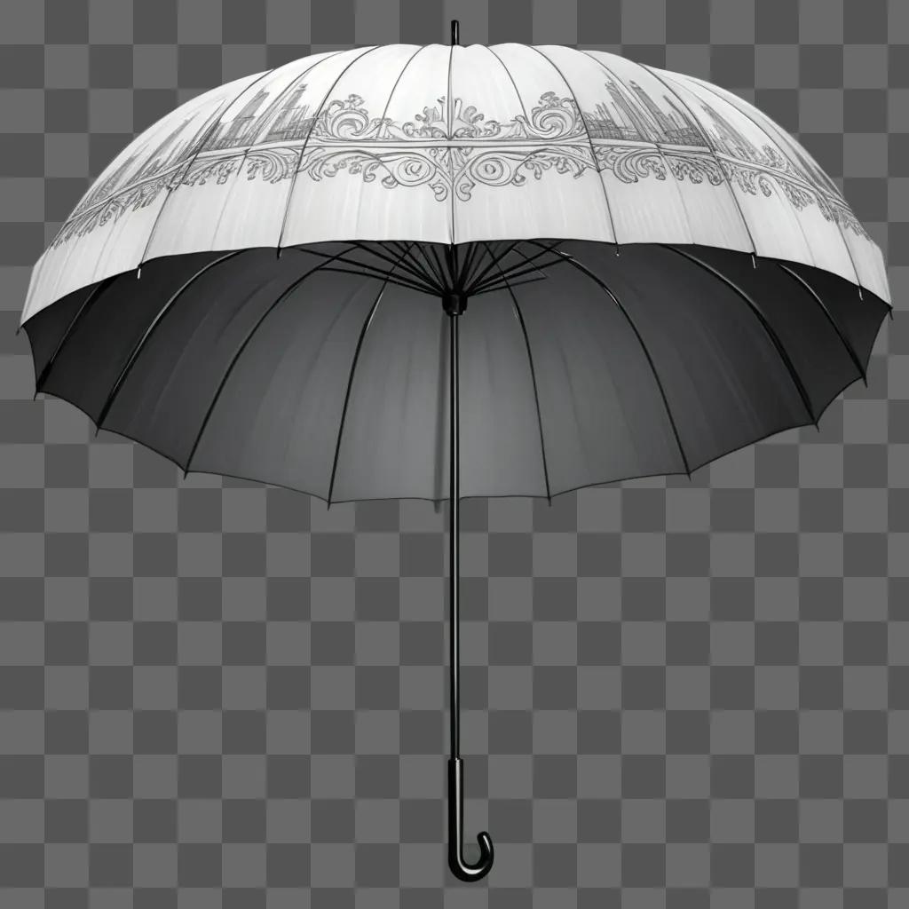 Black and white sketch of an umbrella