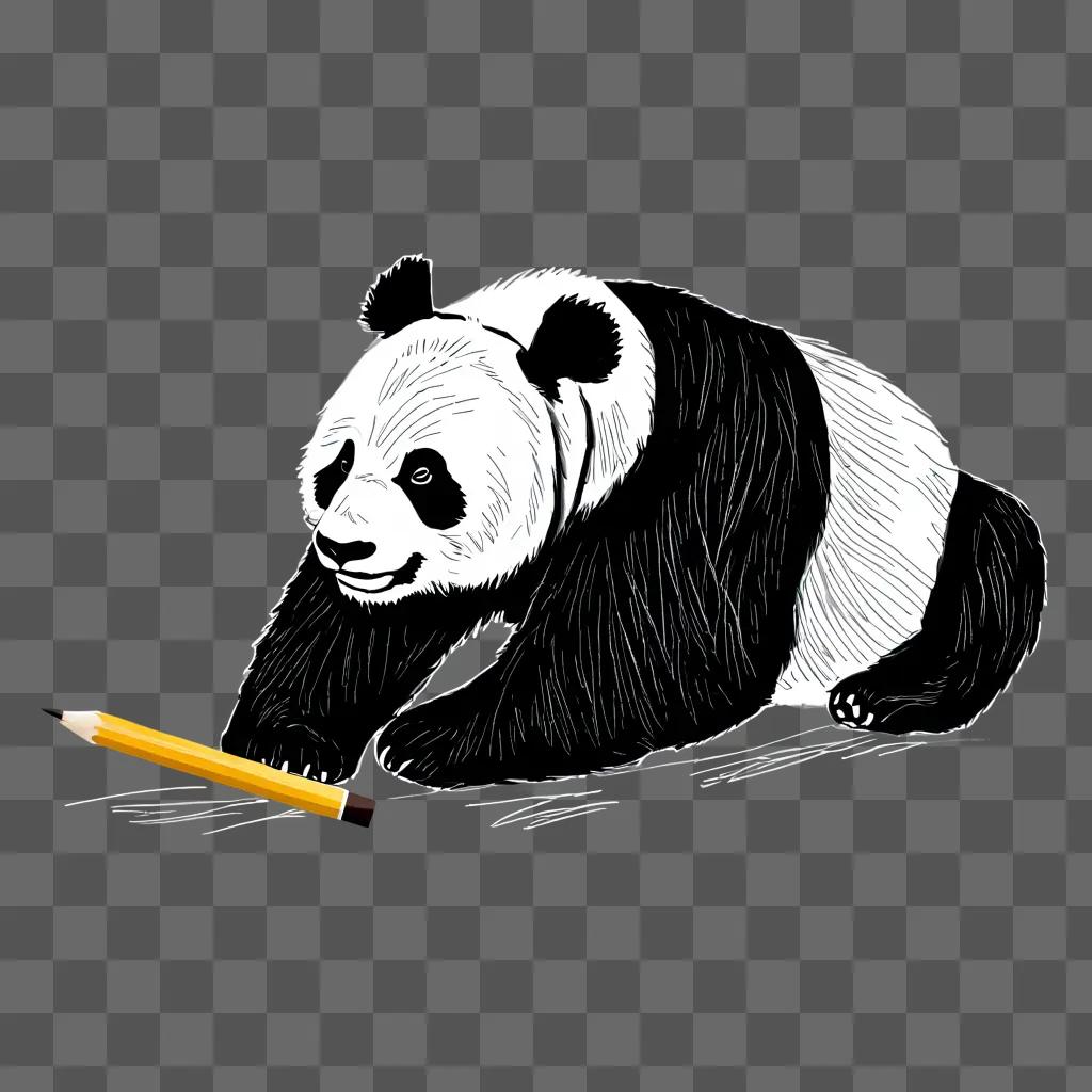 Black and white sketch panda drawing