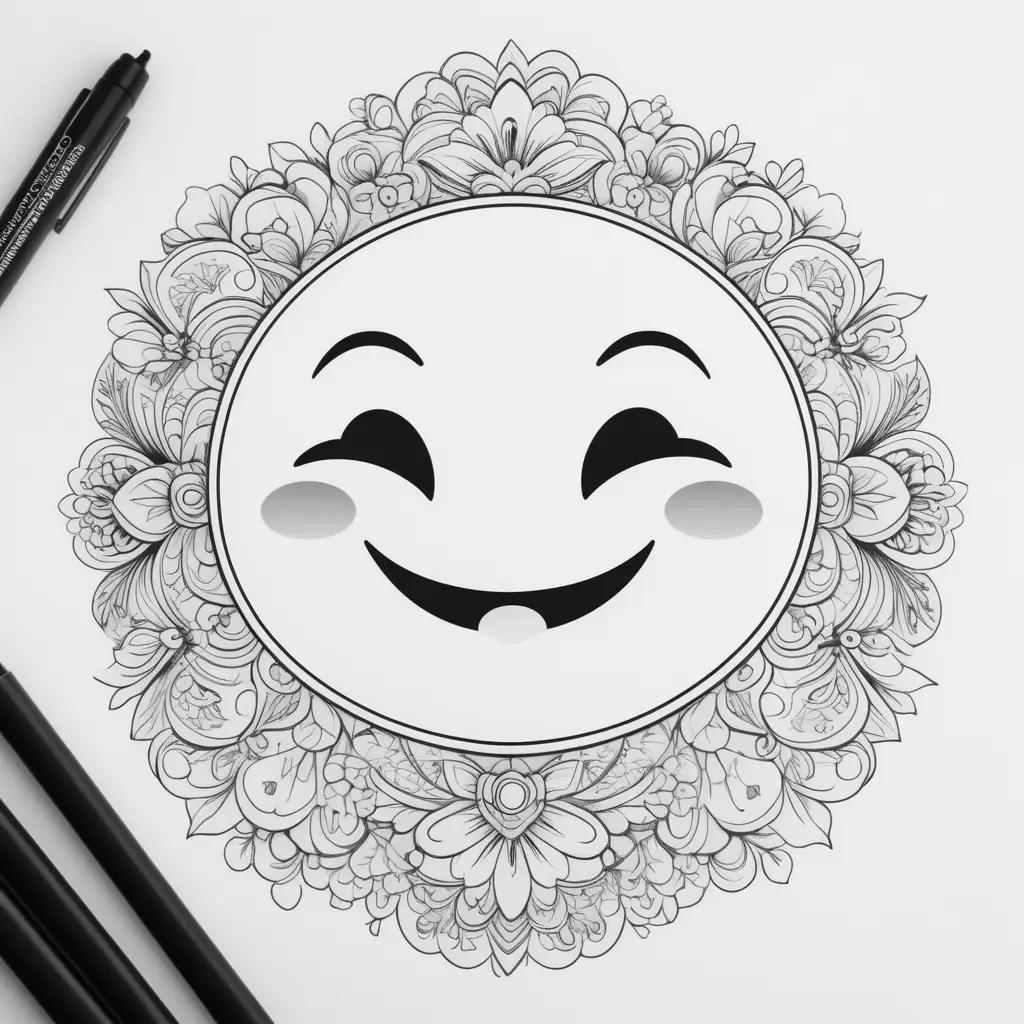 Black and white smiley face emoji coloring pages