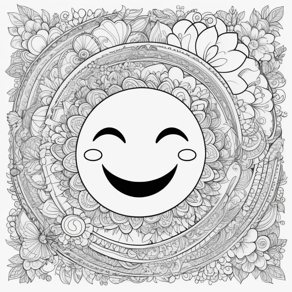 Black and white smiley face in flower-like pattern