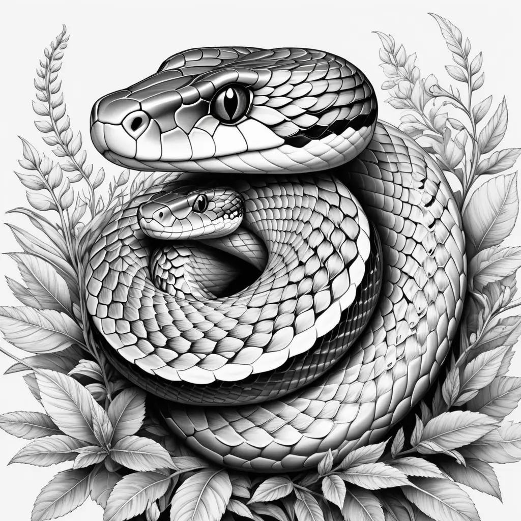 Black and white snake and leaves drawing