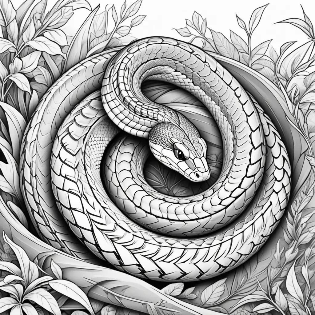 Black and white snake drawing on coloring pages