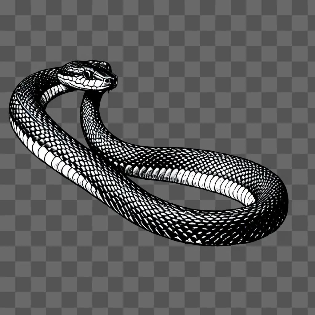 Black and white snake drawing on gray background