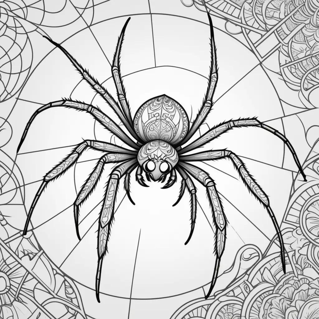 Black and white spider coloring pages with intricate designs