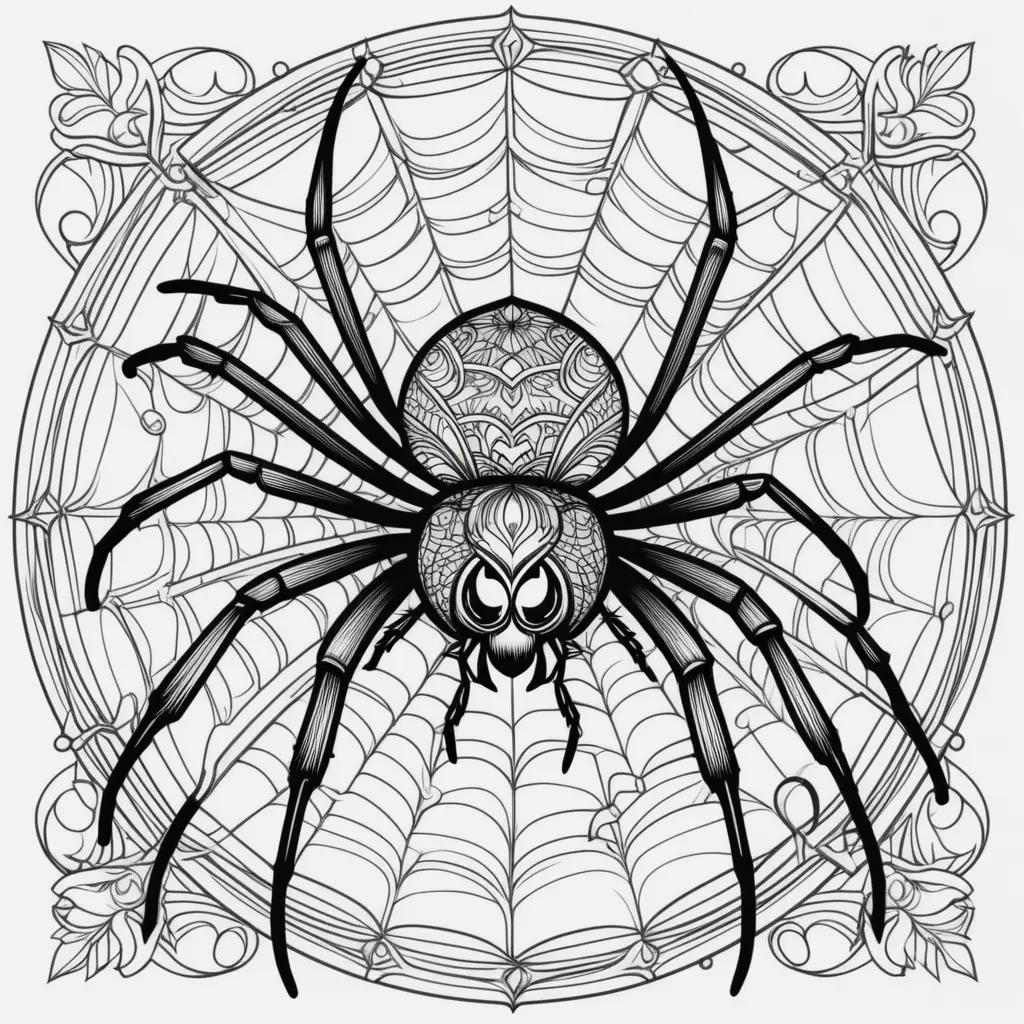 Black and white spider coloring pages with intricate patterns