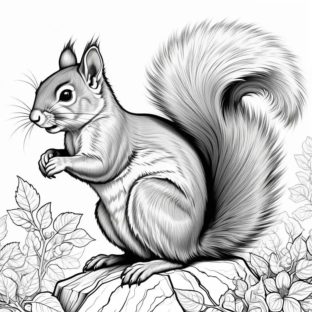 Black and white squirrel coloring pages for kids