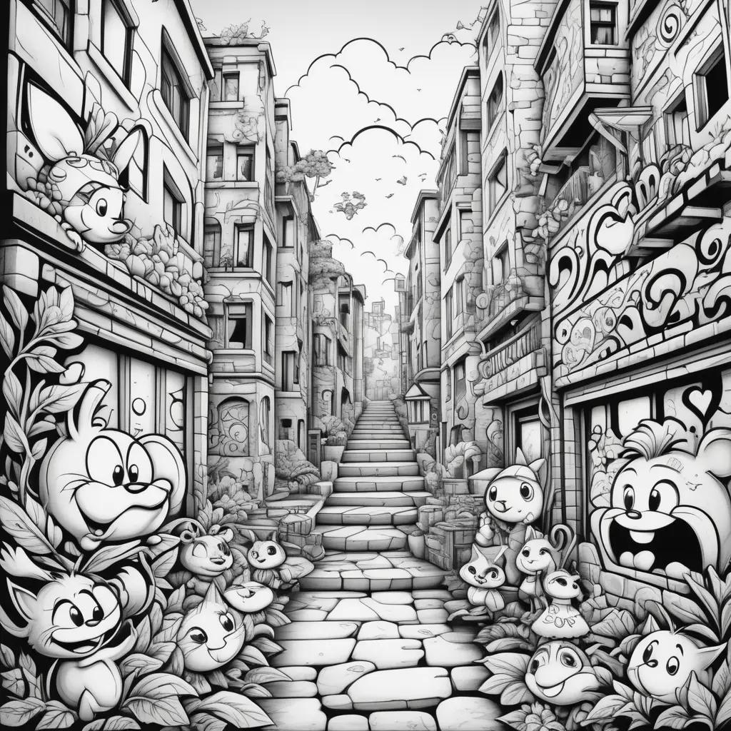 Black and white street graffiti coloring pages