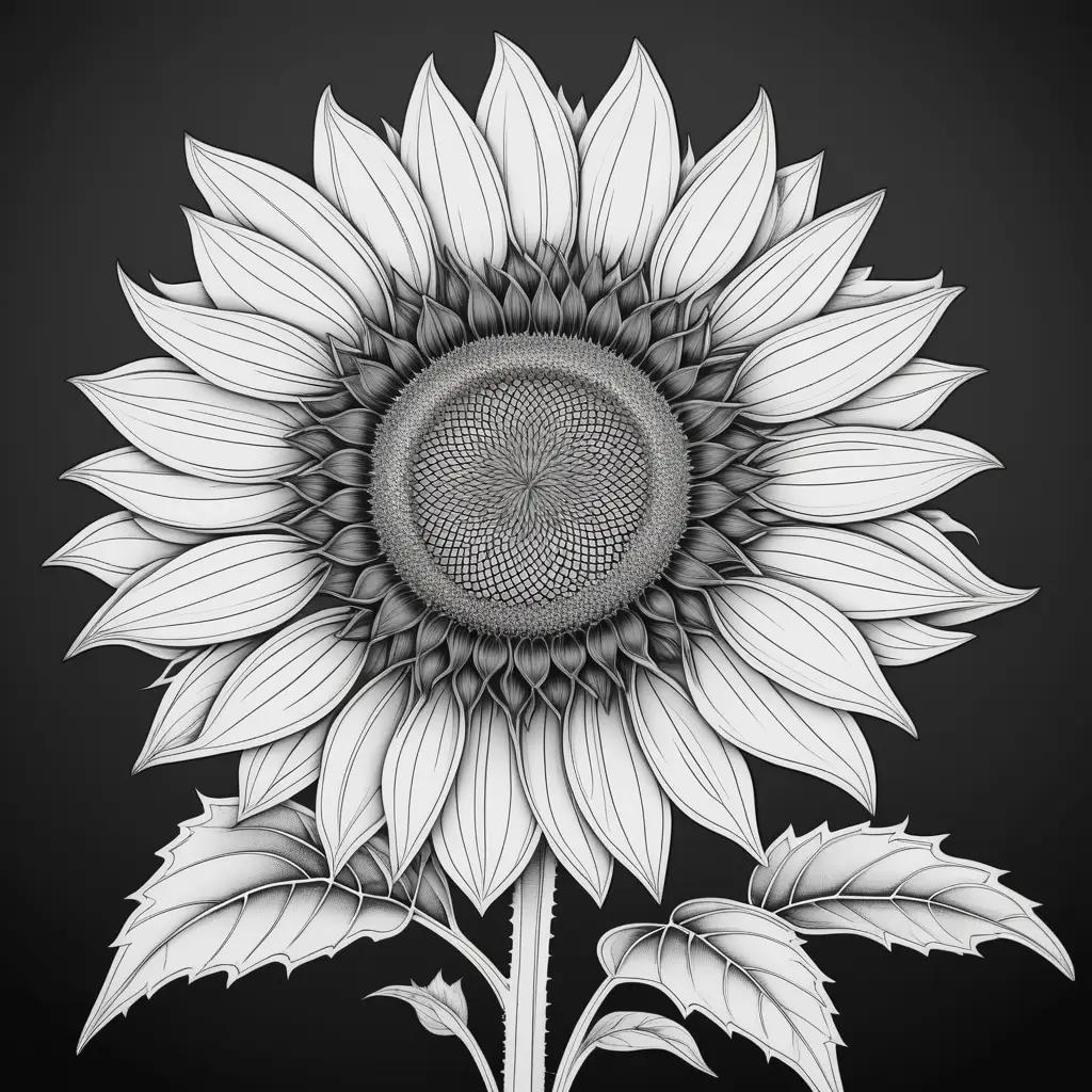 Black and white sunflower coloring page