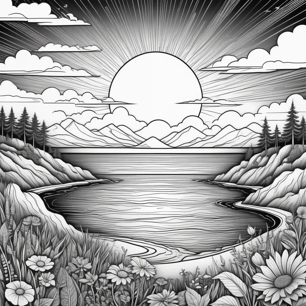 Black and white sunset coloring pages