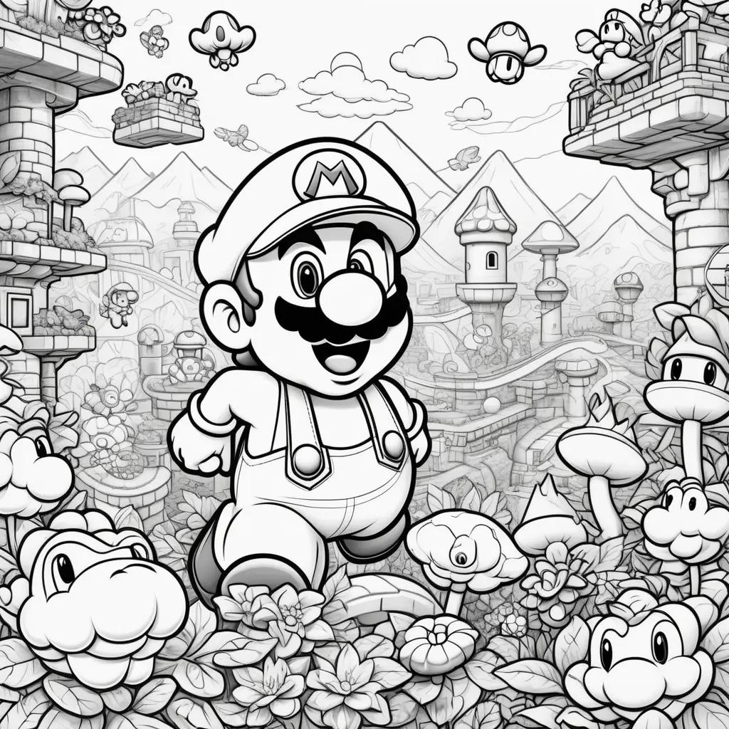 Black and white super mario coloring page