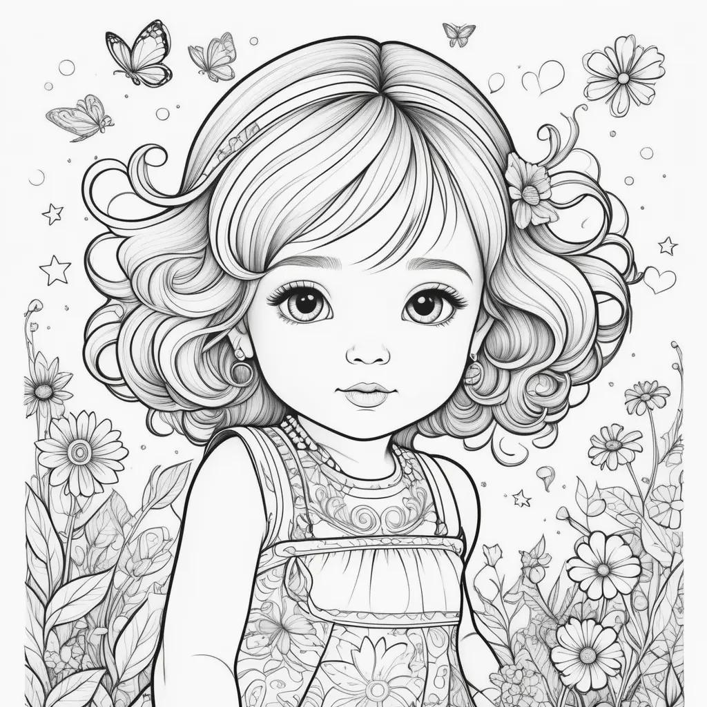 Black and white toddler coloring pages with butterflies and flowers