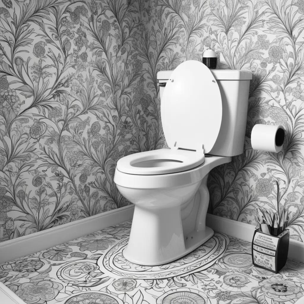 Black and white toilet coloring pages on a wall