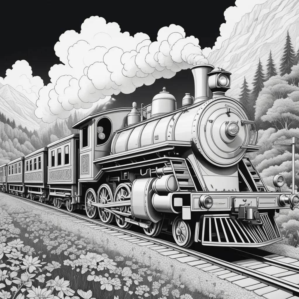 Black and white train on a color page