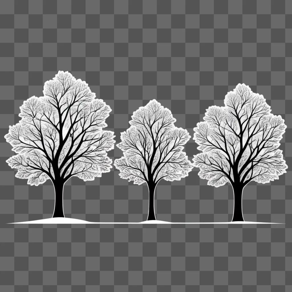 3本の木の黒と白の木のクリップアート