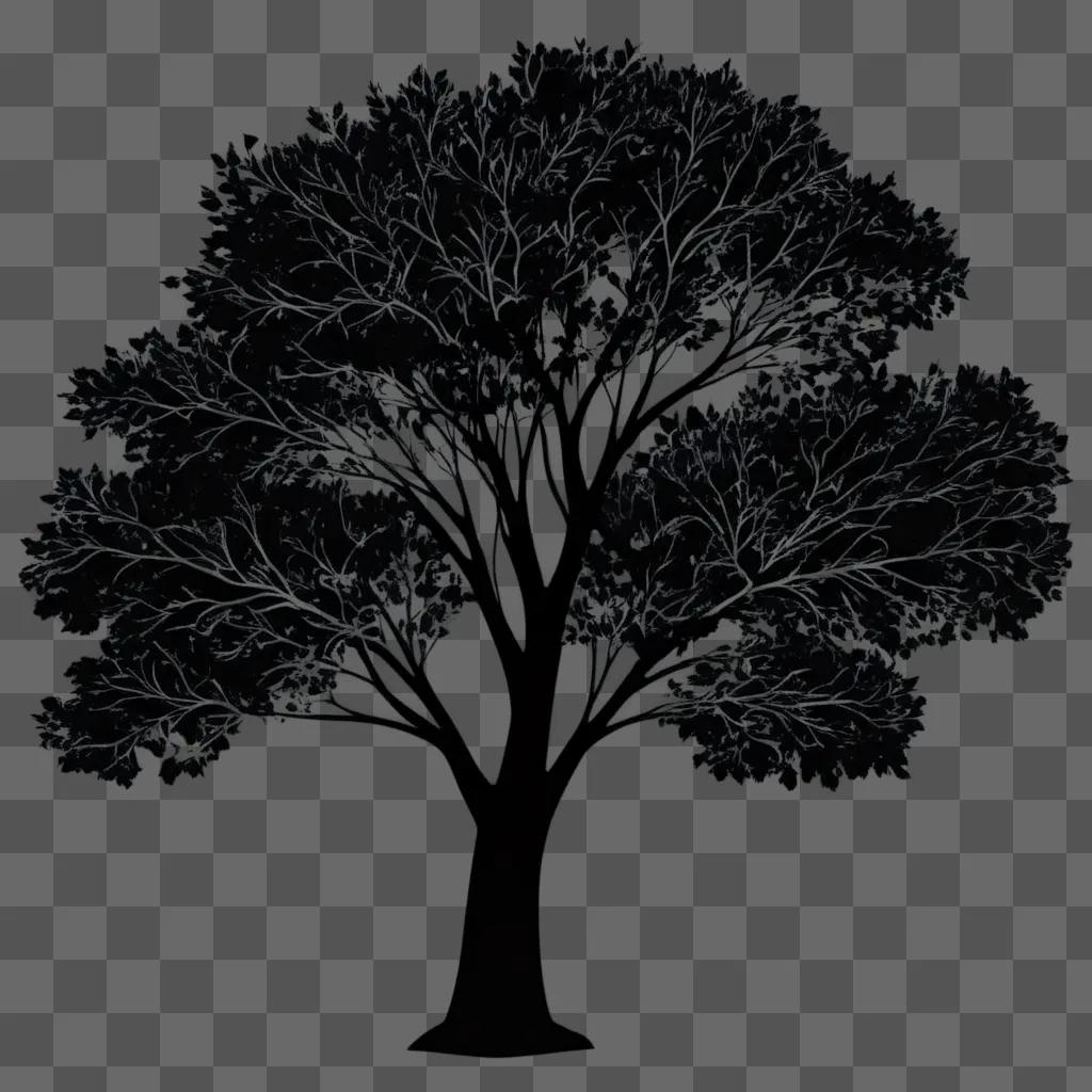暗い背景に黒と白の木のシルエット