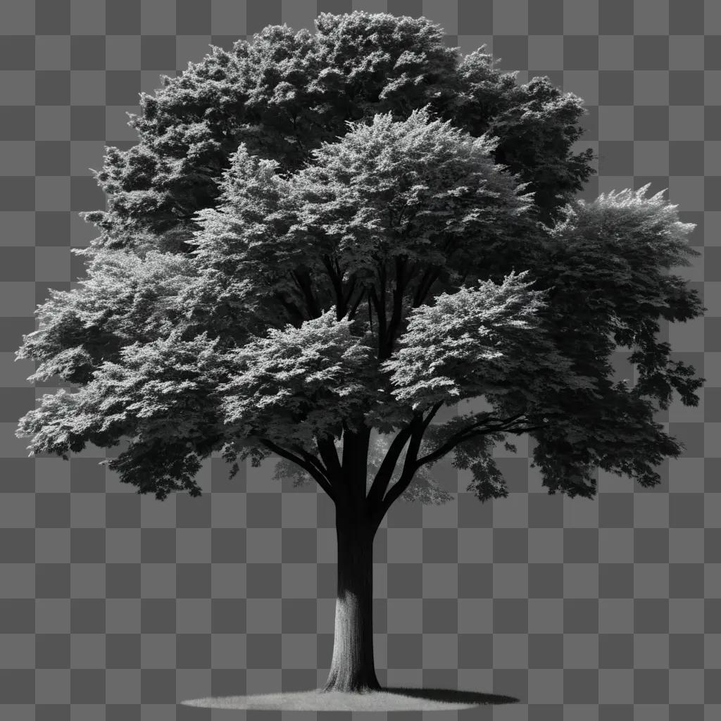 黒と白の木が灰色の背景に際立っています