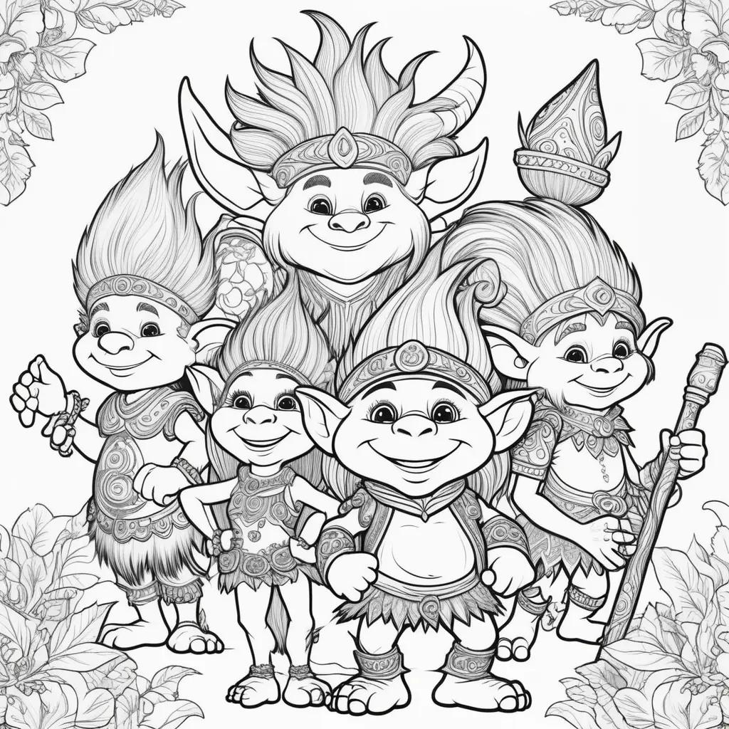 Black and white trolls coloring pages with a frame