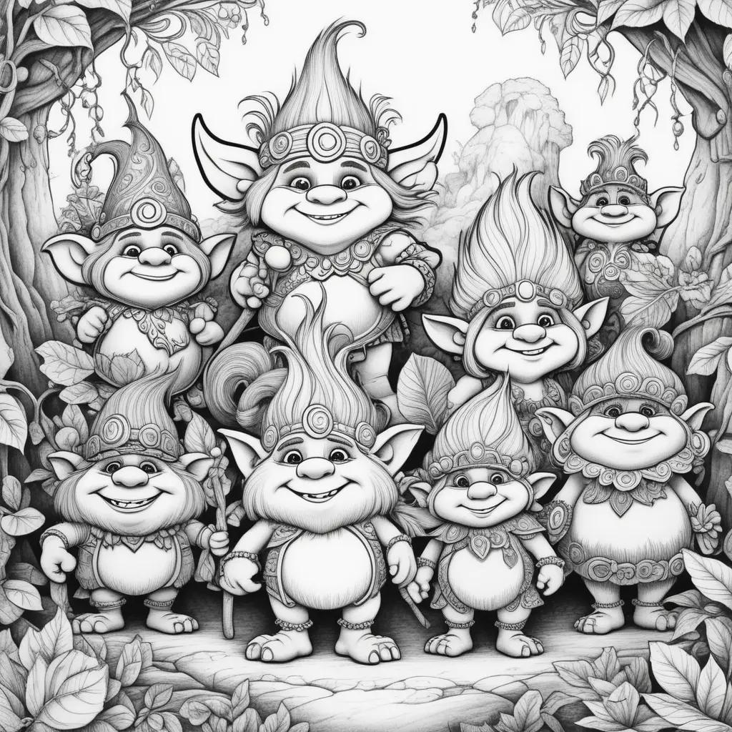 Black and white trolls with colorful backgrounds