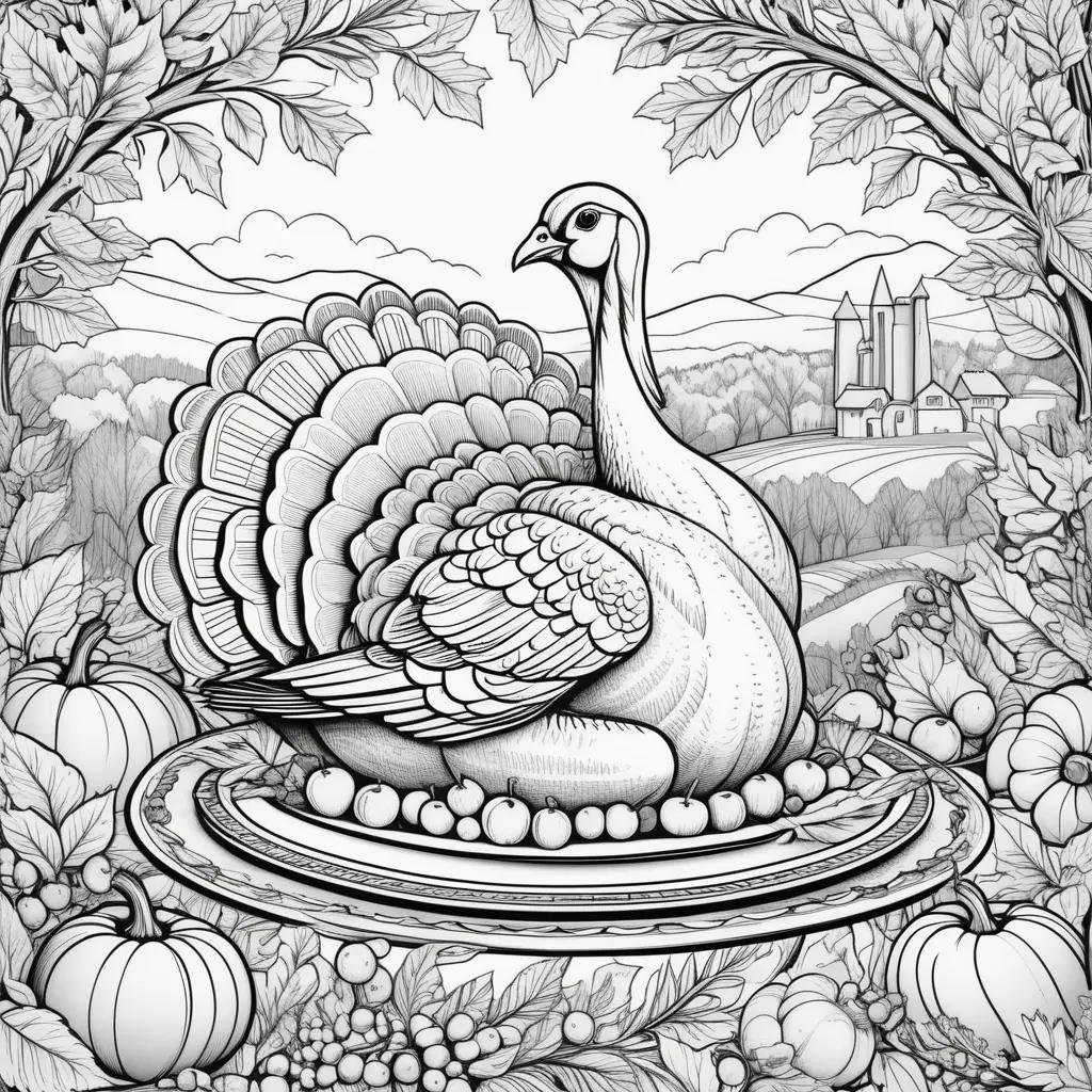 Black and white turkey and pumpkin coloring pages for free