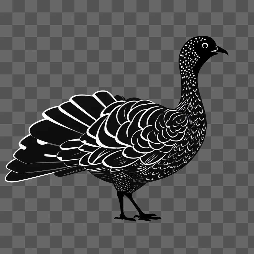 Black and white turkey clipart illustration on a dark background