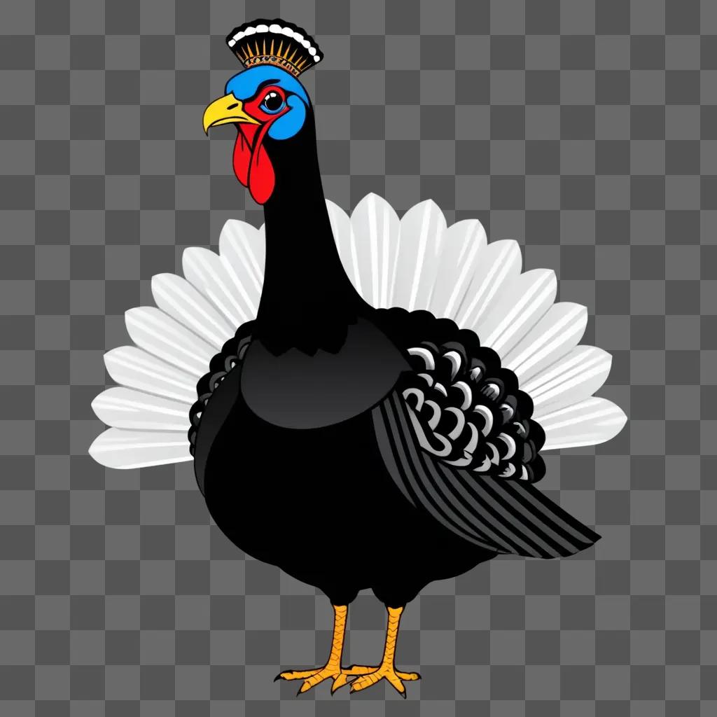 Black and white turkey clipart with blue crown