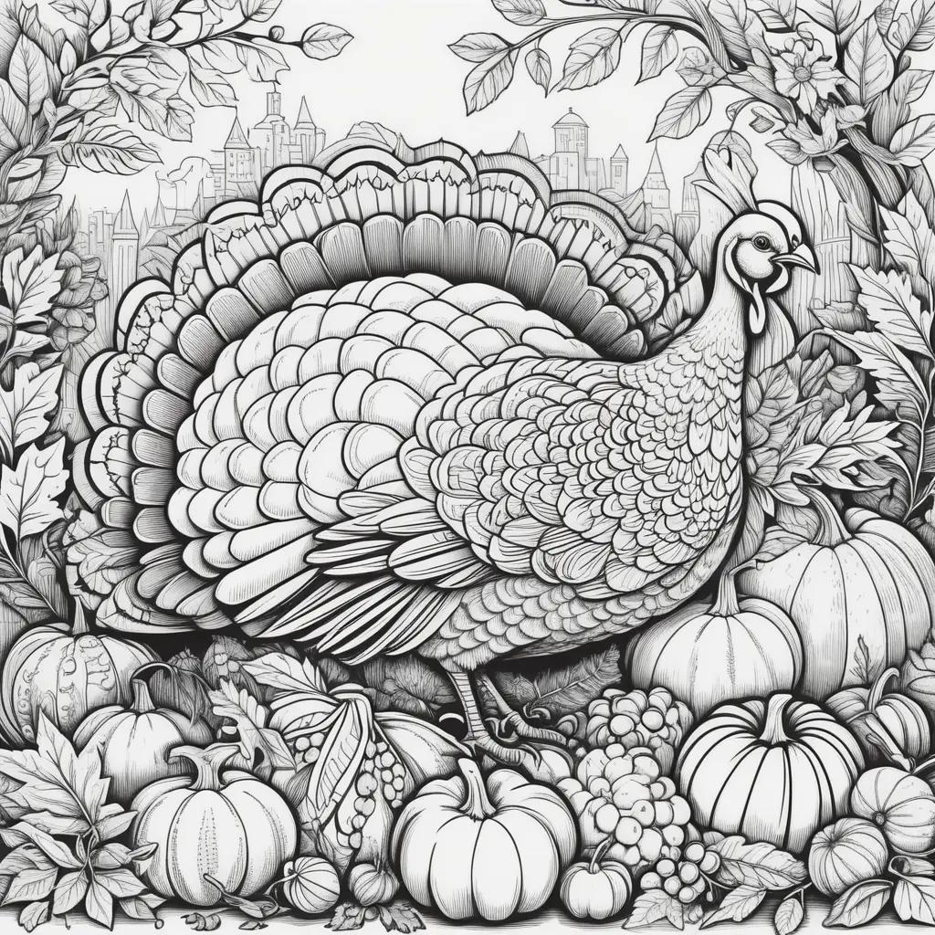 Black and white turkey on a fall scene