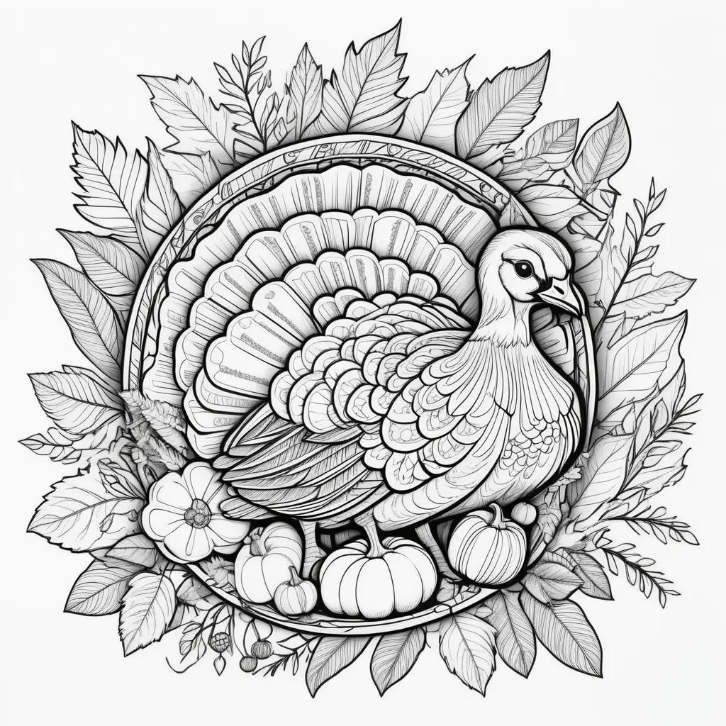 Black and white turkey on a plate with leaves