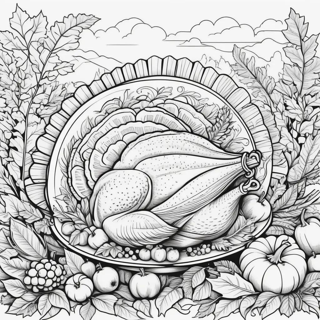 Black and white turkey on plate with fall fruit