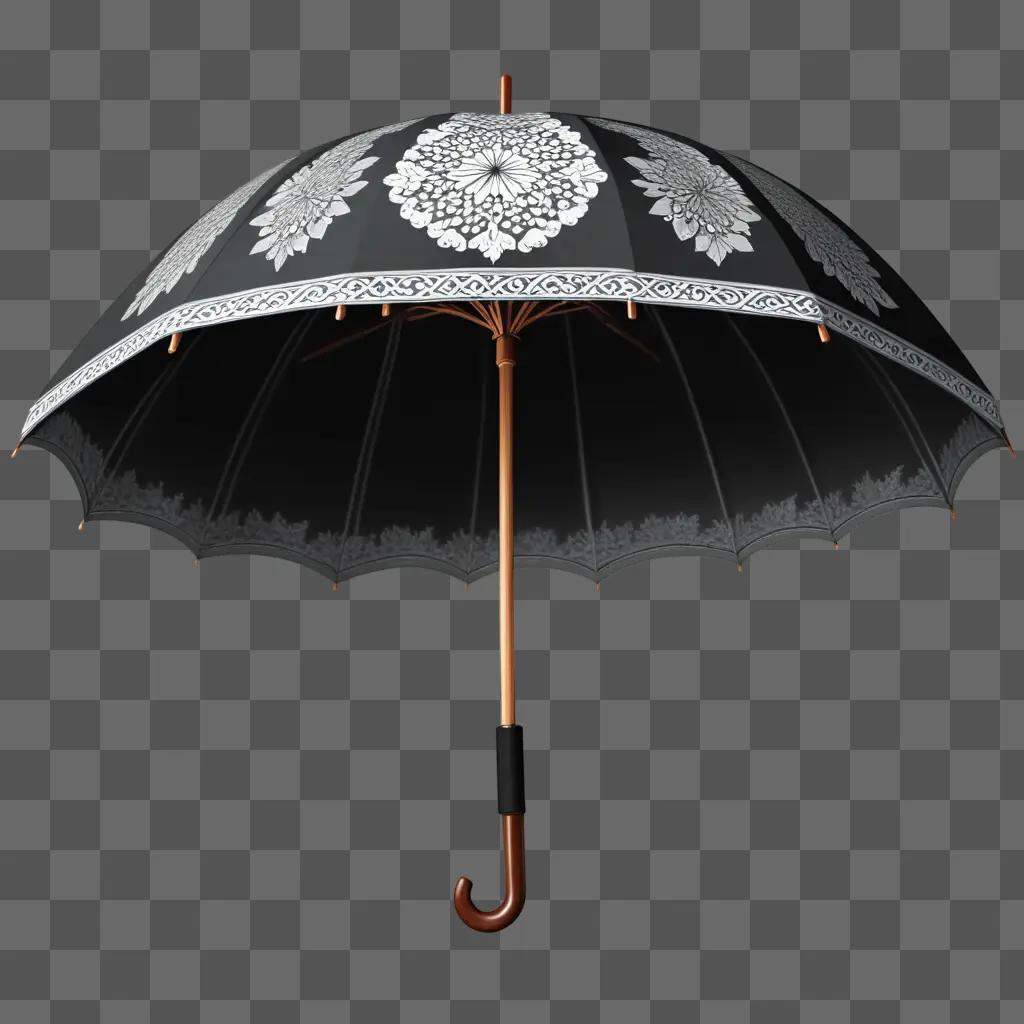 Black and white umbrella with floral sketch design