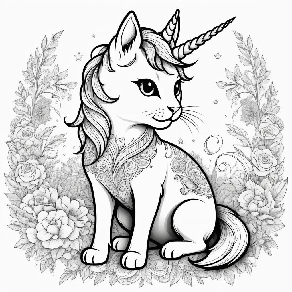 Black and white unicorn cat coloring pages