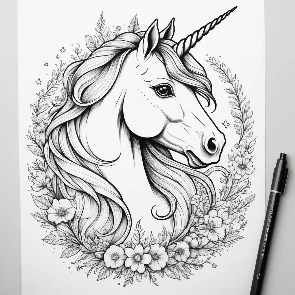 Black and white unicorn coloring pages for kids