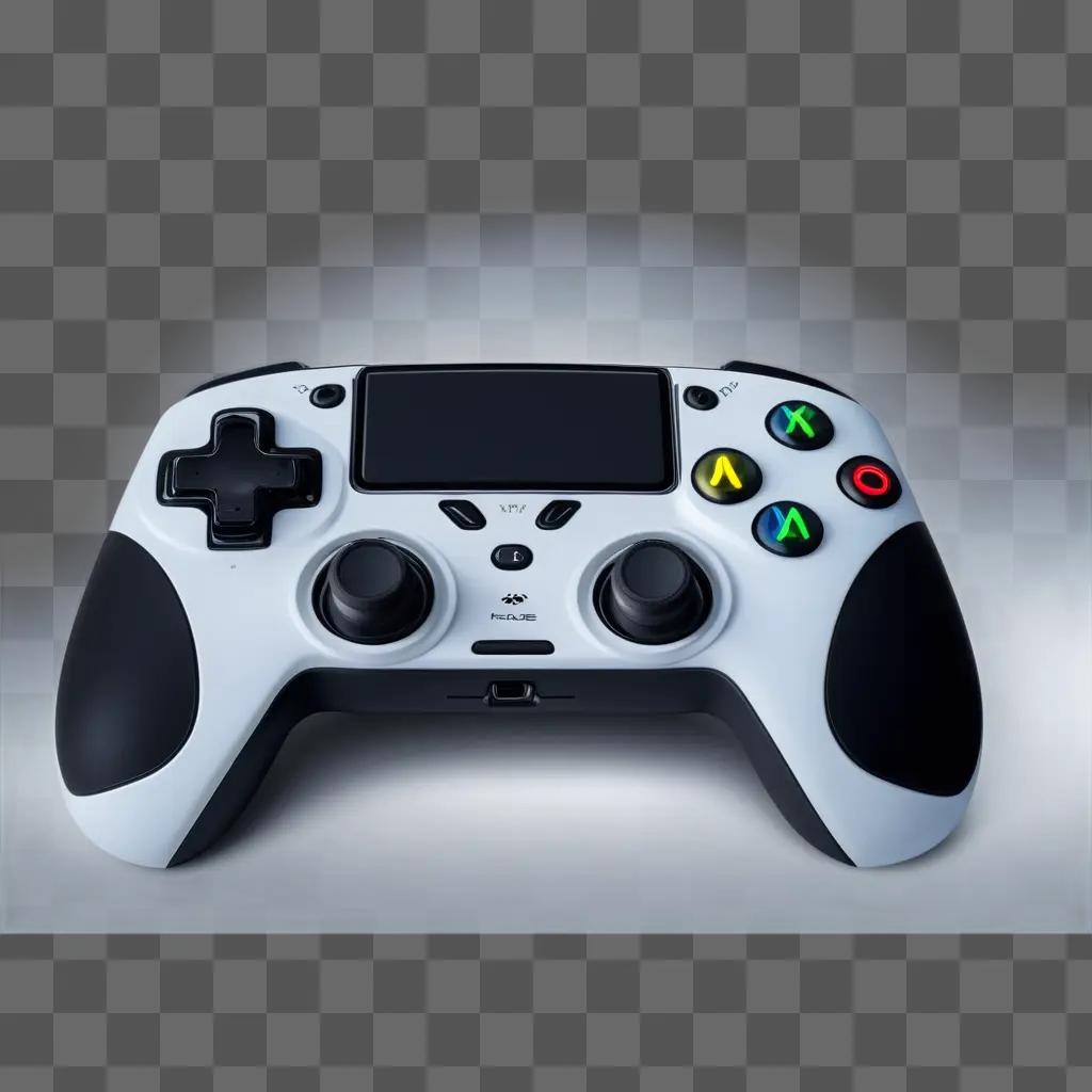 Black and white video game controller with colorful buttons