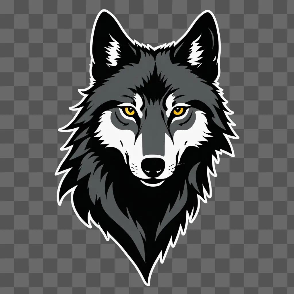 Black and white wolf drawing on a dark background