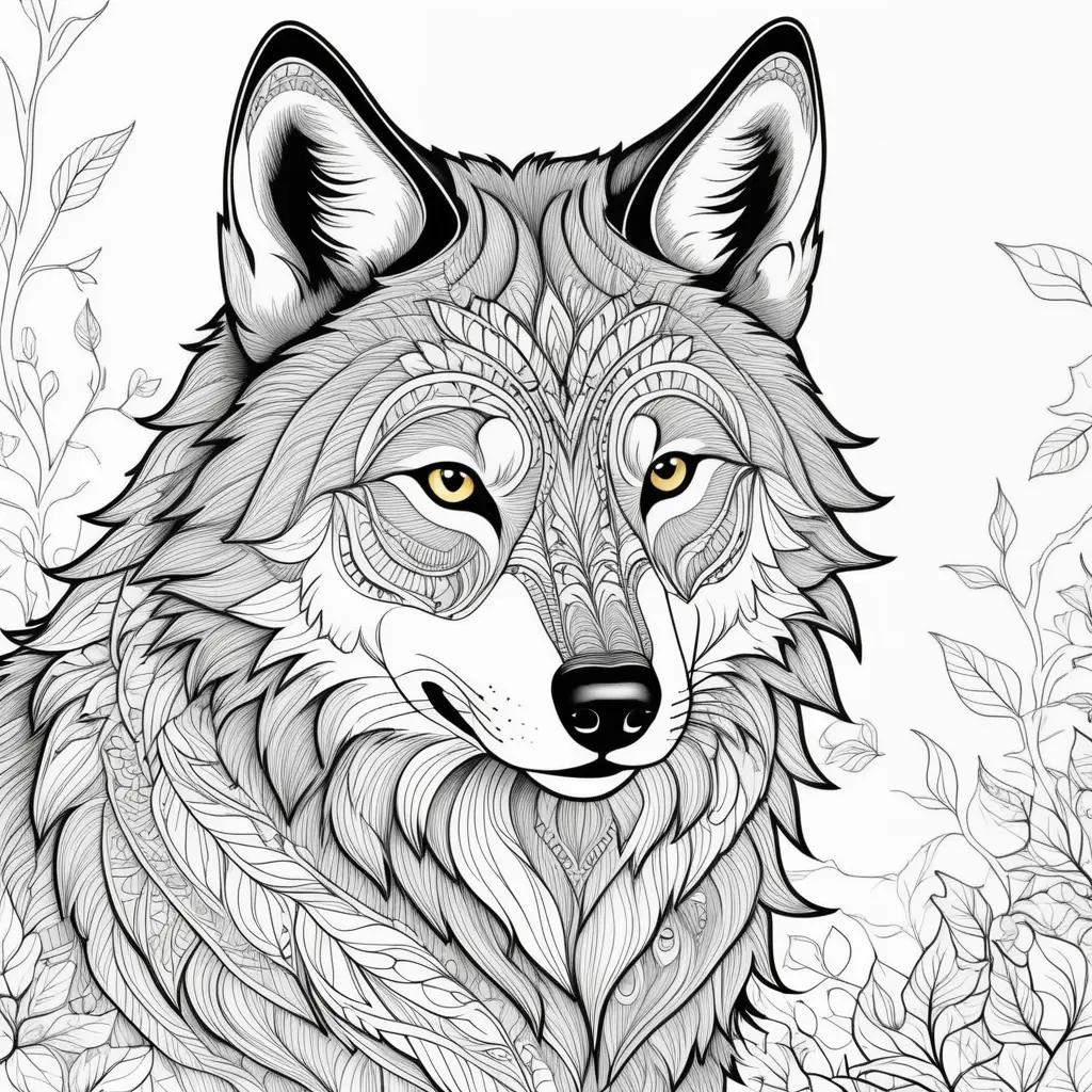 Black and white wolf with floral patterns