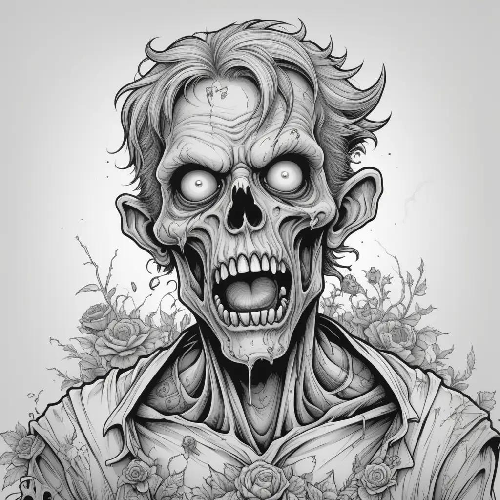 Black and white zombie with roses and flowers