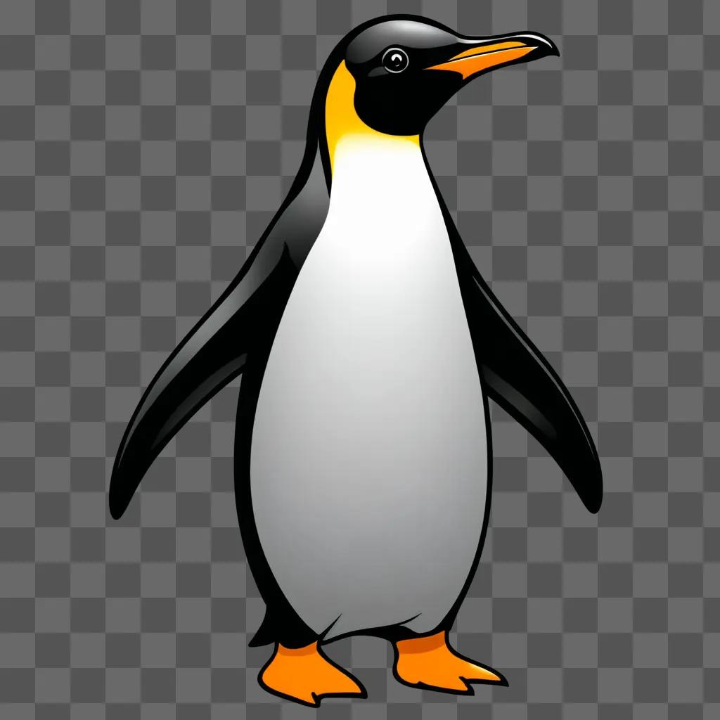 Black and yellow penguin clipart on a gray background