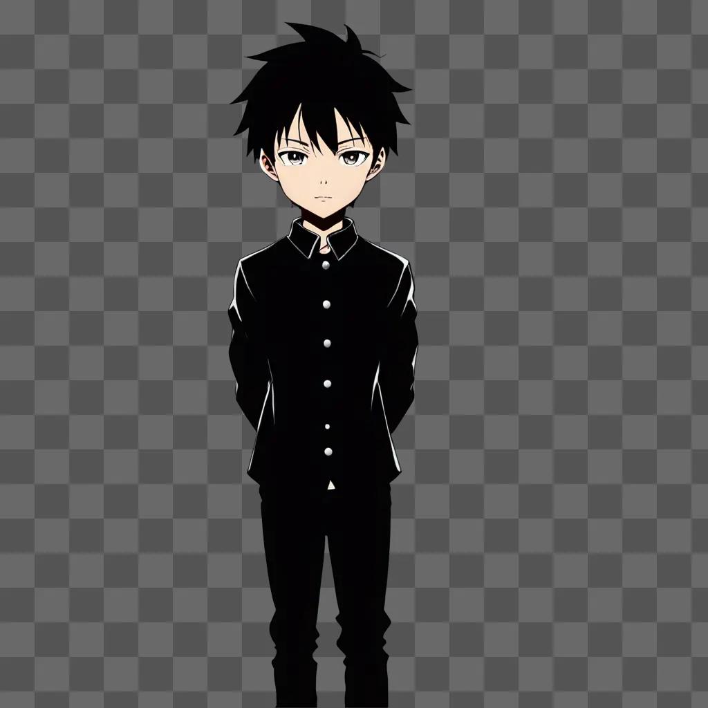 Black anime boy in a suit with a black background