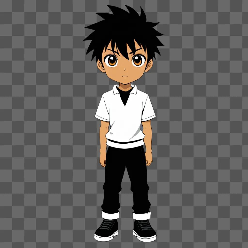 Black anime boy stands in the center of the image