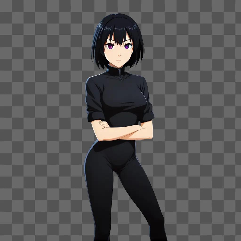 Black anime girl poses in black outfit