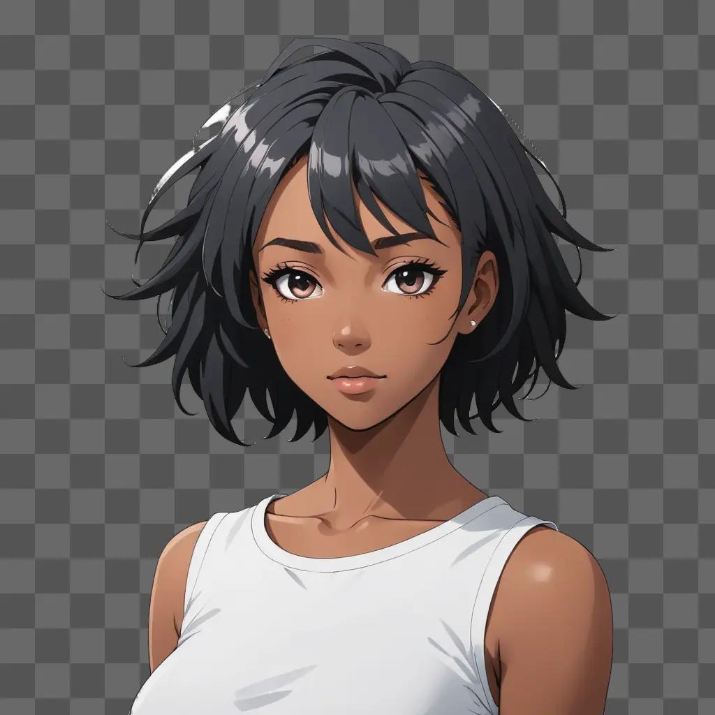 Black anime girl with a white tank top