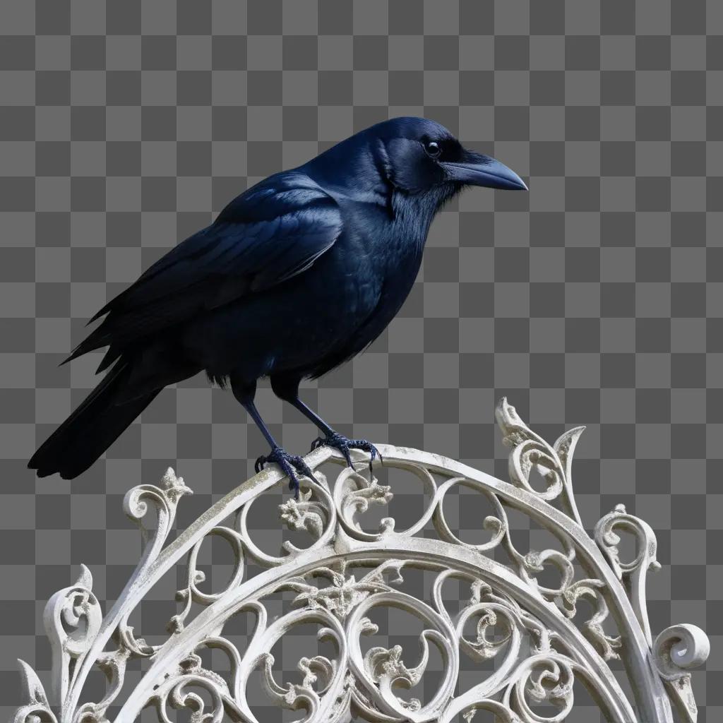 Black bird perches on ornate white structure